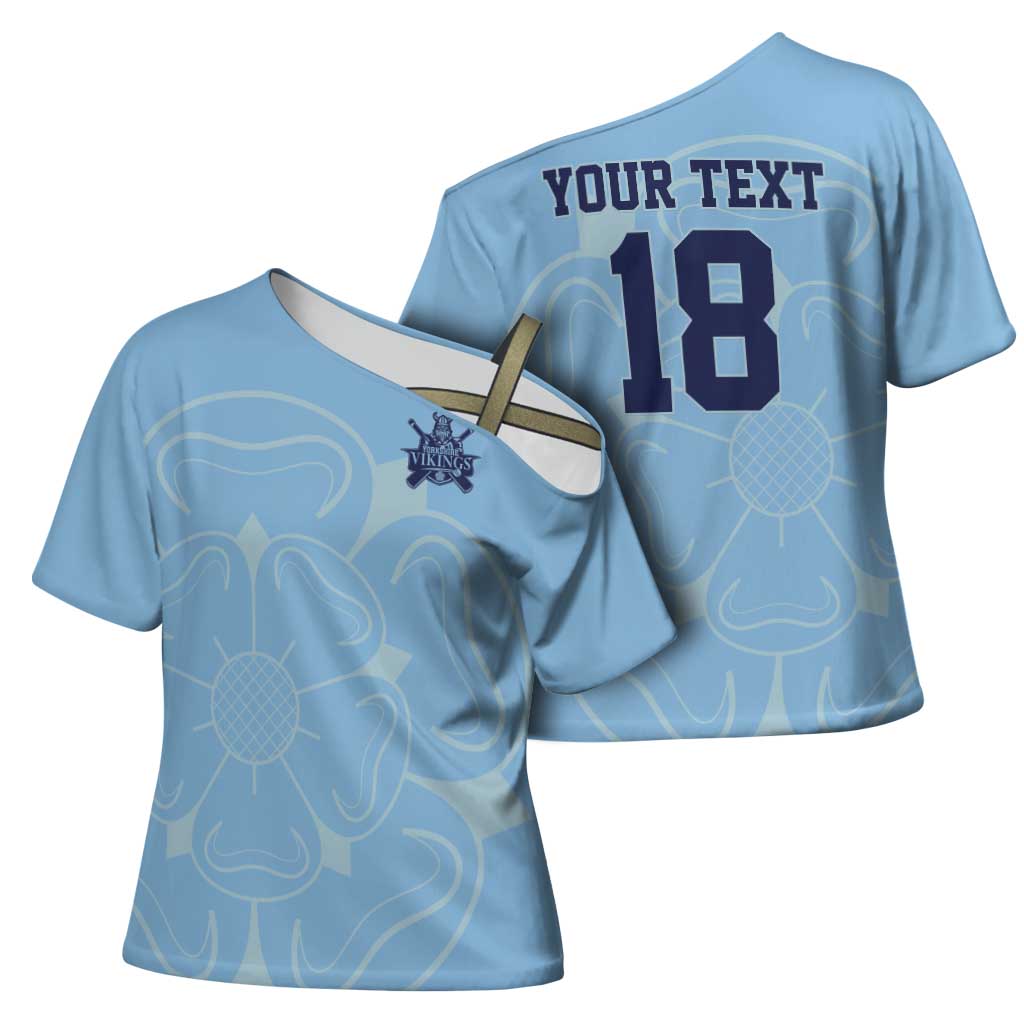 Custom Yorkshire Viking Spirit Cross Shoulder Shirt White Rose of York Blue Version - Wonder Print Shop