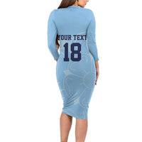 Custom Yorkshire Viking Spirit Family Matching Long Sleeve Bodycon Dress and Hawaiian Shirt White Rose of York Blue Version - Wonder Print Shop