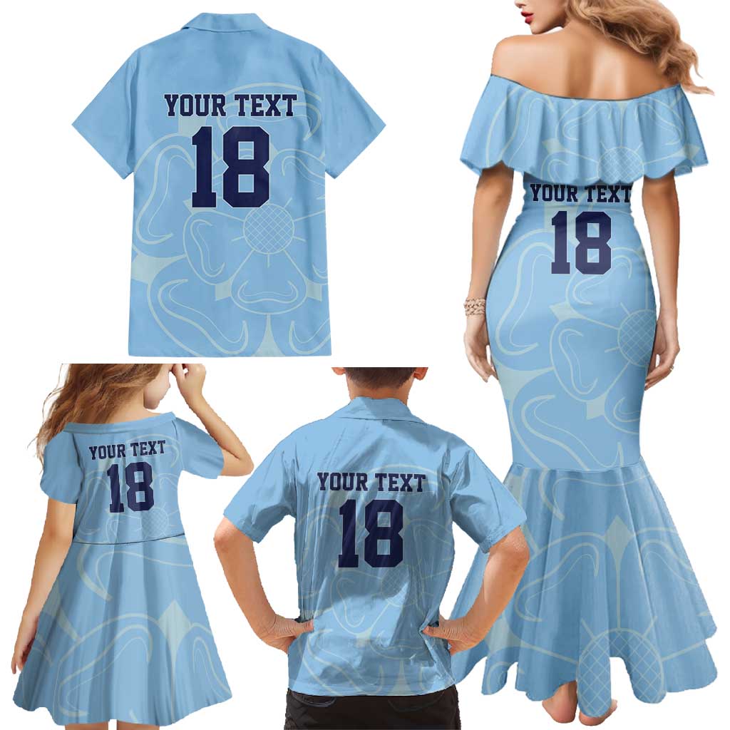 Custom Yorkshire Viking Spirit Family Matching Mermaid Dress and Hawaiian Shirt White Rose of York Blue Version - Wonder Print Shop