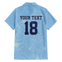 Custom Yorkshire Viking Spirit Family Matching Off The Shoulder Long Sleeve Dress and Hawaiian Shirt White Rose of York Blue Version - Wonder Print Shop