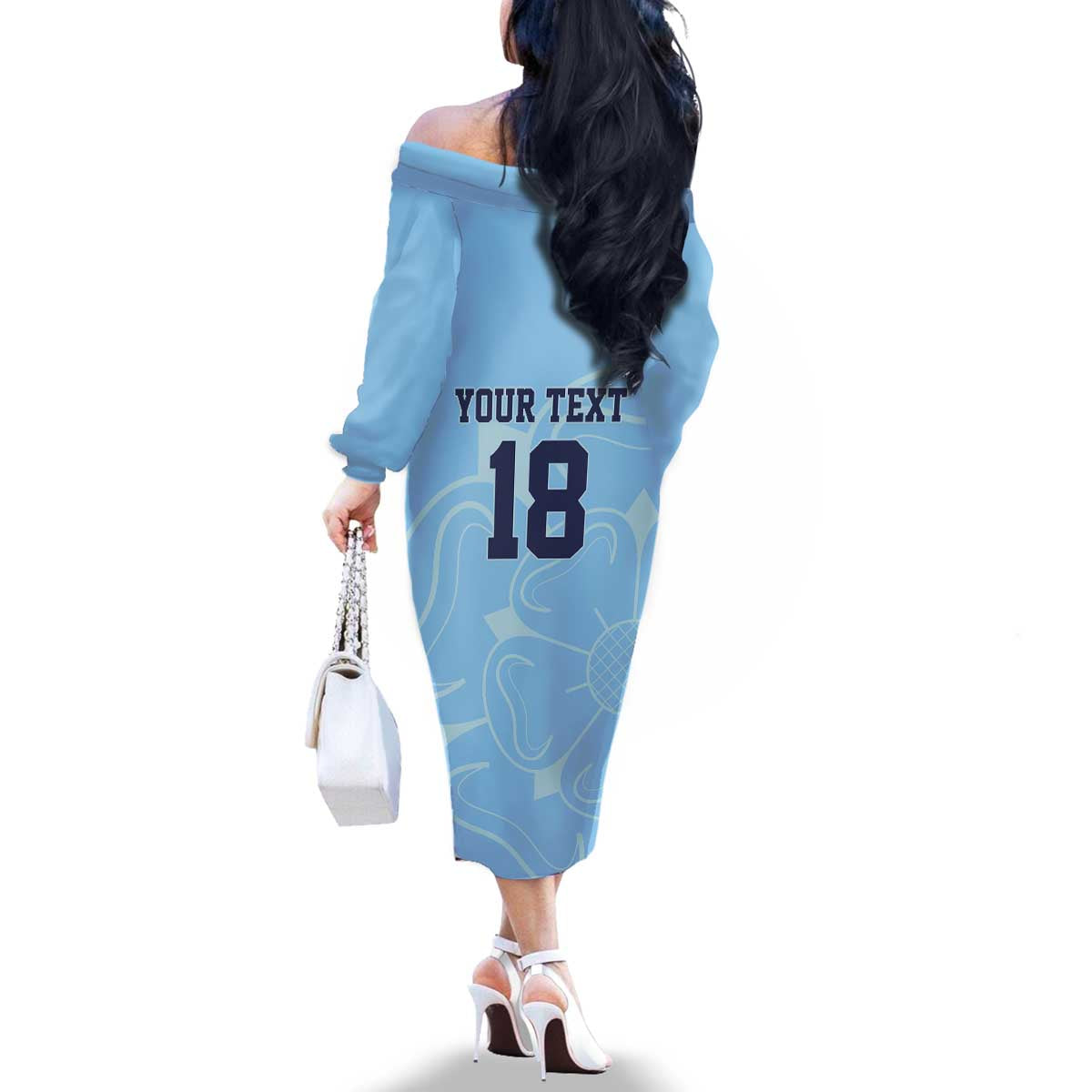 Custom Yorkshire Viking Spirit Family Matching Off The Shoulder Long Sleeve Dress and Hawaiian Shirt White Rose of York Blue Version - Wonder Print Shop
