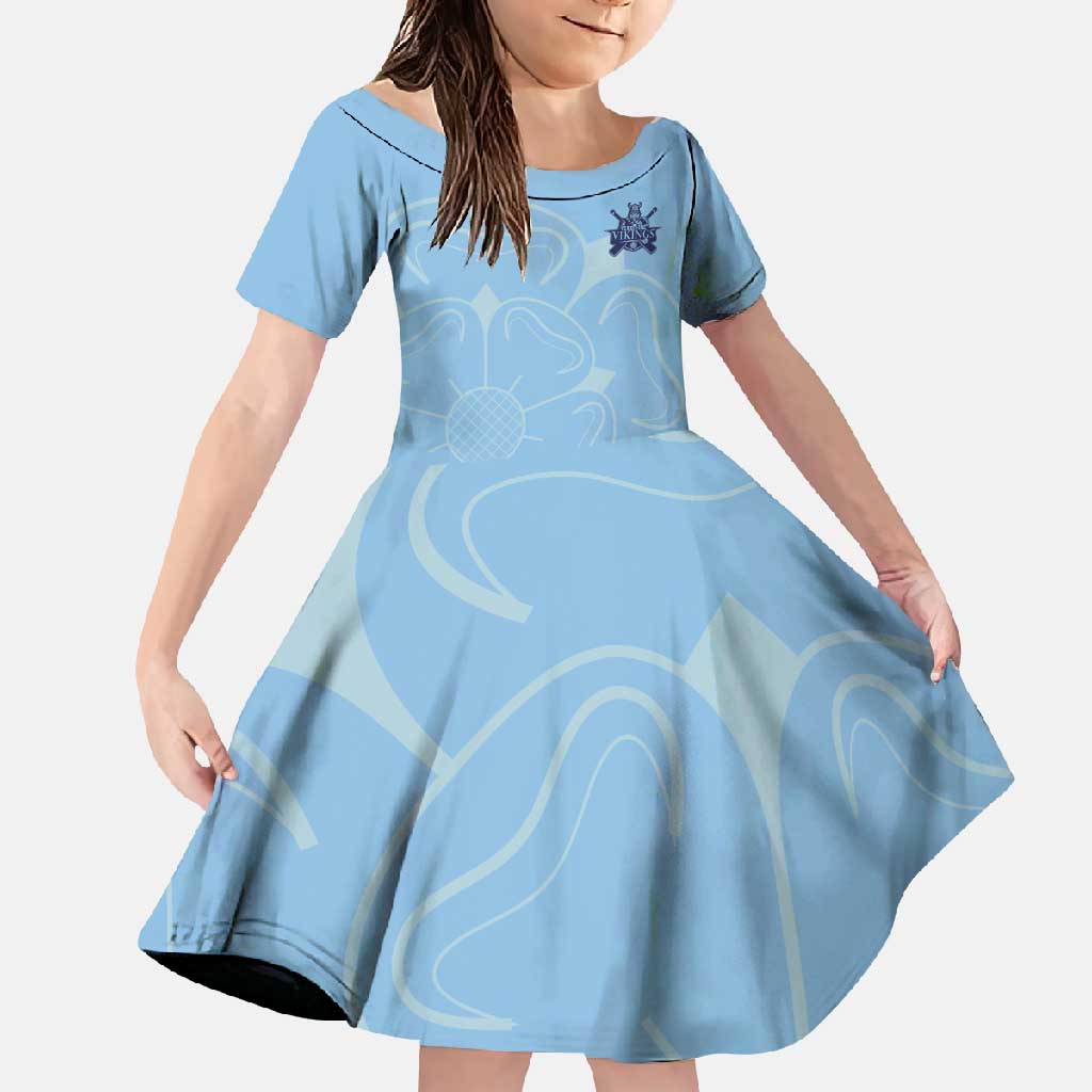 Custom Yorkshire Viking Spirit Family Matching Off Shoulder Maxi Dress and Hawaiian Shirt White Rose of York Blue Version - Wonder Print Shop