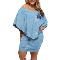 Custom Yorkshire Viking Spirit Family Matching Off Shoulder Short Dress and Hawaiian Shirt White Rose of York Blue Version - Wonder Print Shop