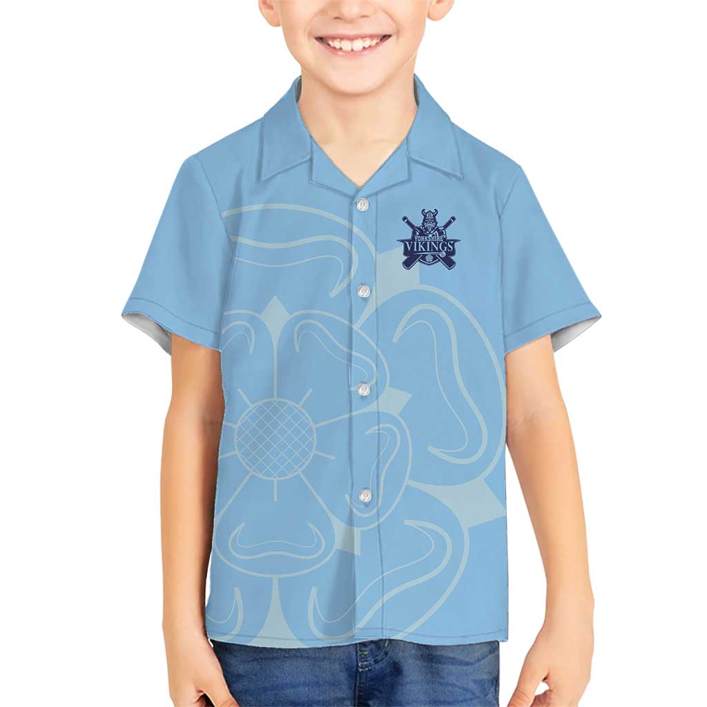 Custom Yorkshire Viking Spirit Family Matching Off Shoulder Short Dress and Hawaiian Shirt White Rose of York Blue Version - Wonder Print Shop