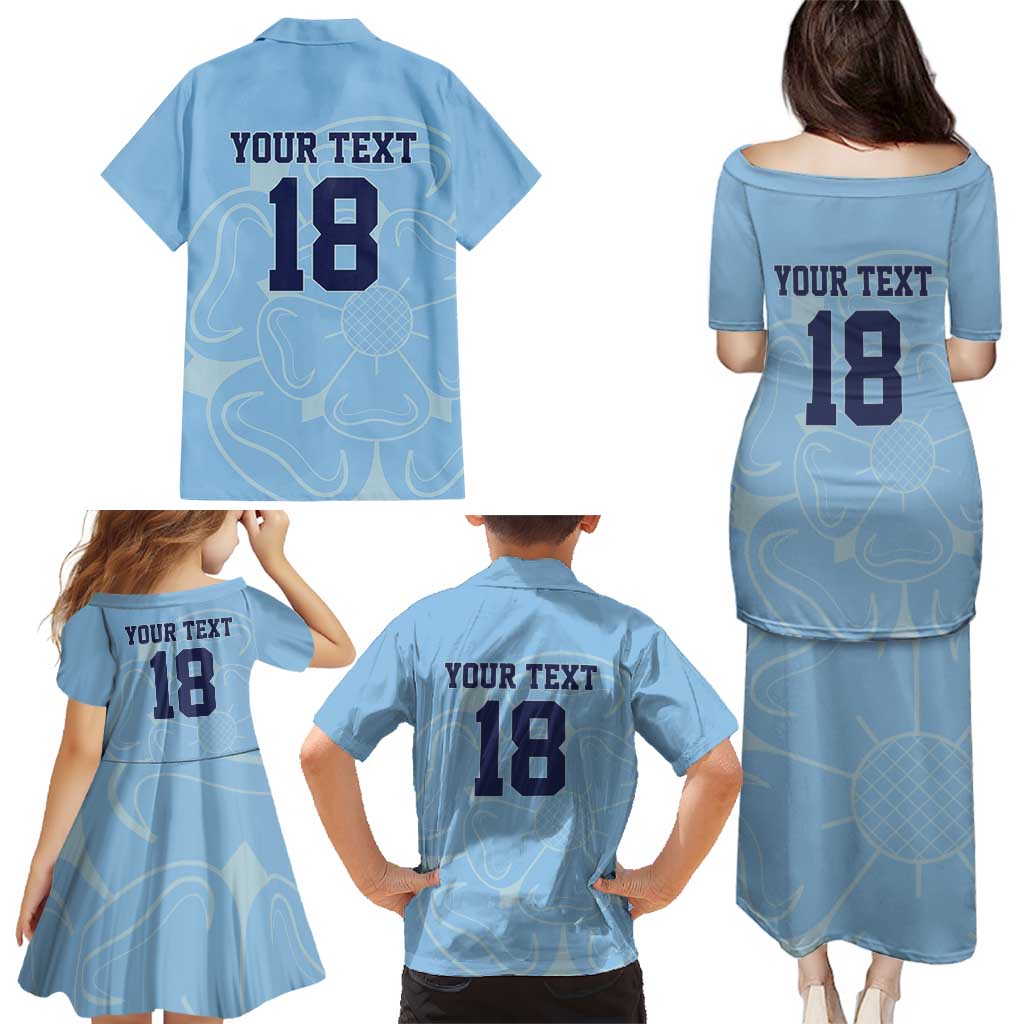 Custom Yorkshire Viking Spirit Family Matching Puletasi and Hawaiian Shirt White Rose of York Blue Version - Wonder Print Shop