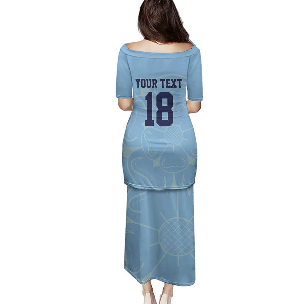 Custom Yorkshire Viking Spirit Family Matching Puletasi and Hawaiian Shirt White Rose of York Blue Version - Wonder Print Shop