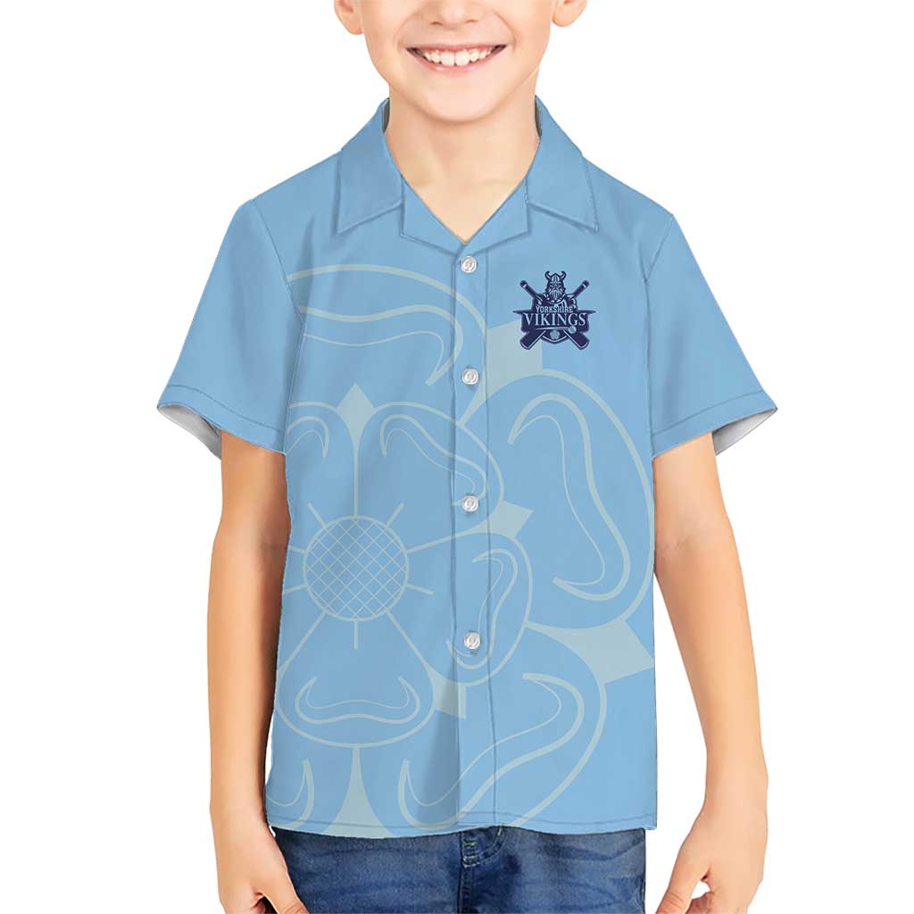 Custom Yorkshire Viking Spirit Family Matching Short Sleeve Bodycon Dress and Hawaiian Shirt White Rose of York Blue Version - Wonder Print Shop