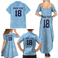 Custom Yorkshire Viking Spirit Family Matching Summer Maxi Dress and Hawaiian Shirt White Rose of York Blue Version - Wonder Print Shop