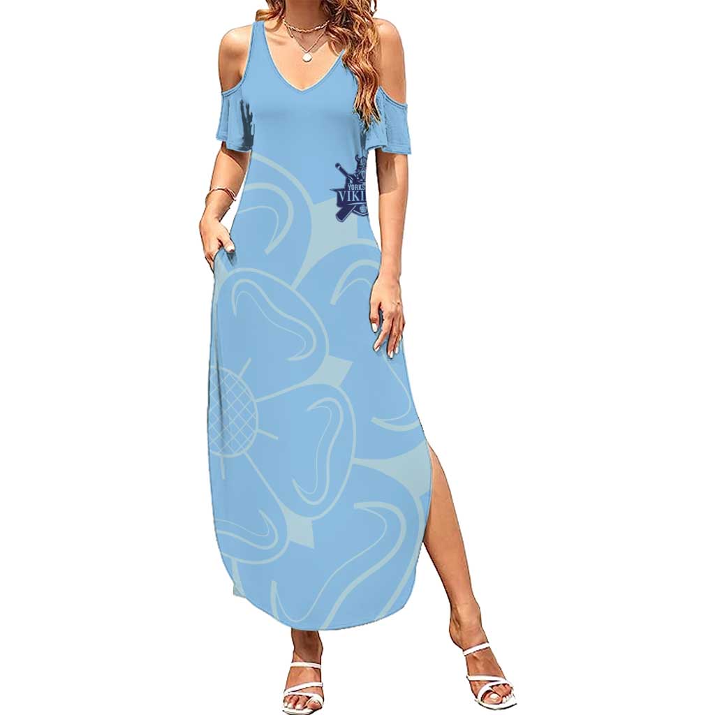 Custom Yorkshire Viking Spirit Family Matching Summer Maxi Dress and Hawaiian Shirt White Rose of York Blue Version - Wonder Print Shop