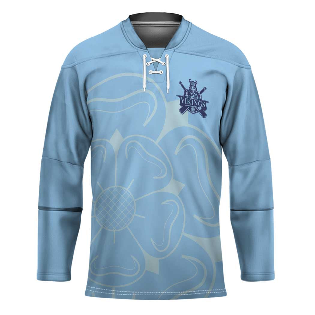 Custom Yorkshire Viking Spirit Hockey Jersey White Rose of York Blue Version - Wonder Print Shop