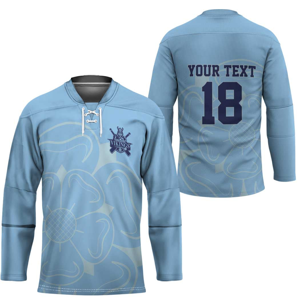 Custom Yorkshire Viking Spirit Hockey Jersey White Rose of York Blue Version - Wonder Print Shop