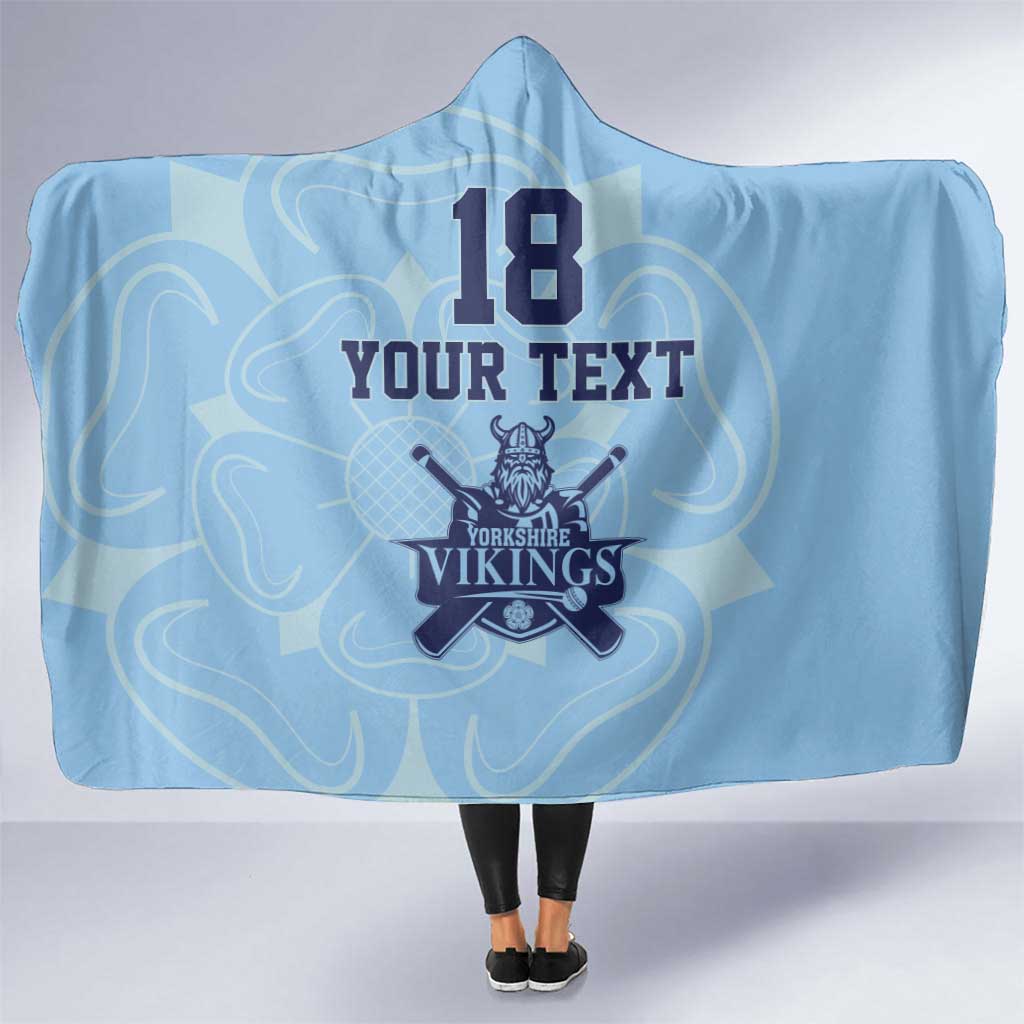 Custom Yorkshire Viking Spirit Hooded Blanket White Rose of York Blue Version - Wonder Print Shop