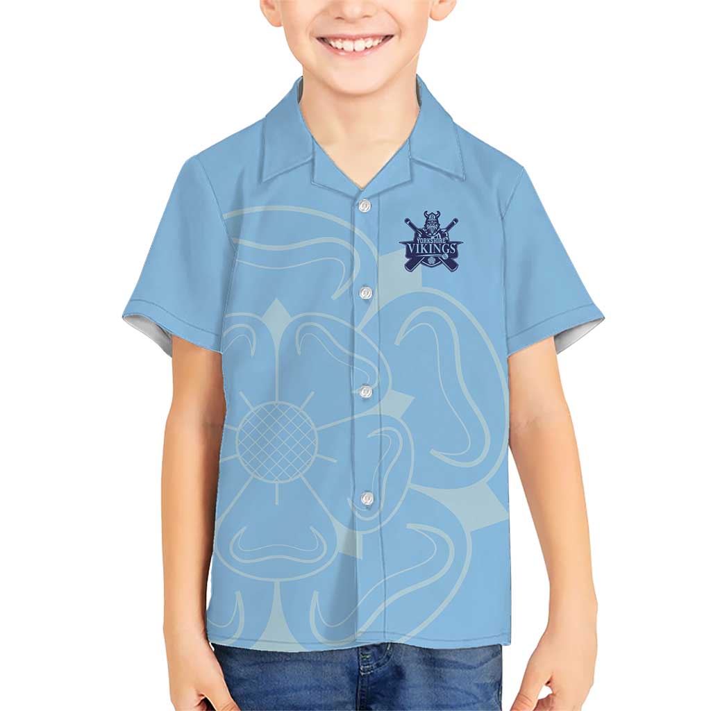 Custom Yorkshire Viking Spirit Kid Hawaiian Shirt White Rose of York Blue Version - Wonder Print Shop