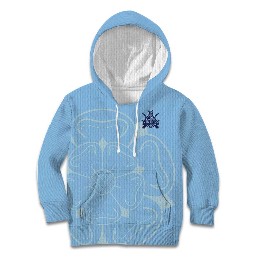 Custom Yorkshire Viking Spirit Kid Hoodie White Rose of York Blue Version - Wonder Print Shop