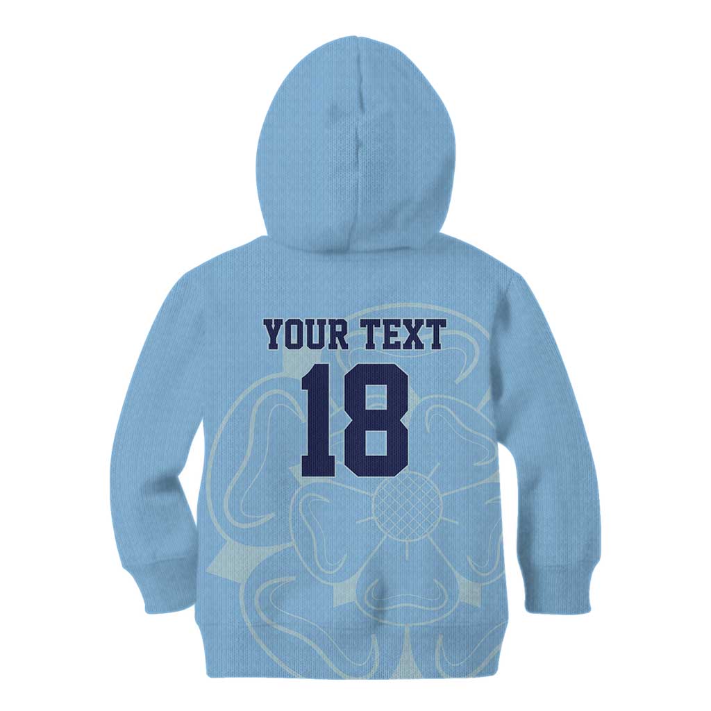 Custom Yorkshire Viking Spirit Kid Hoodie White Rose of York Blue Version - Wonder Print Shop