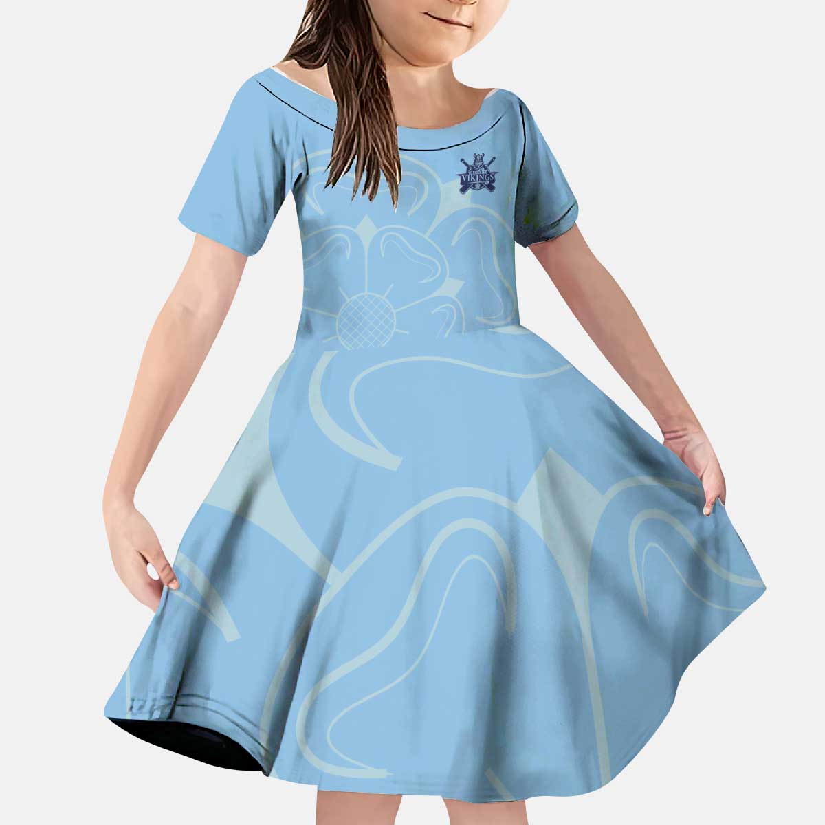 Custom Yorkshire Viking Spirit Kid Short Sleeve Dress White Rose of York Blue Version - Wonder Print Shop