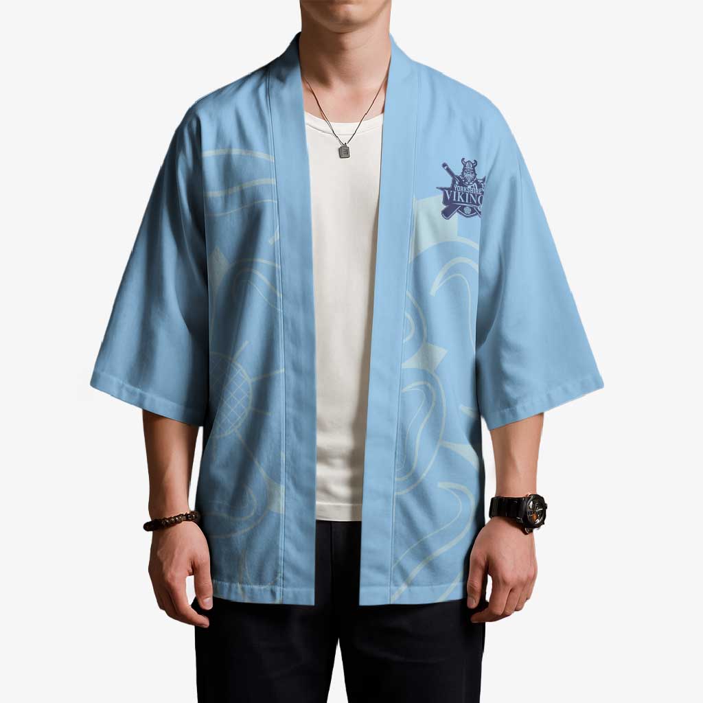 Custom Yorkshire Viking Spirit Kimono White Rose of York Blue Version - Wonder Print Shop