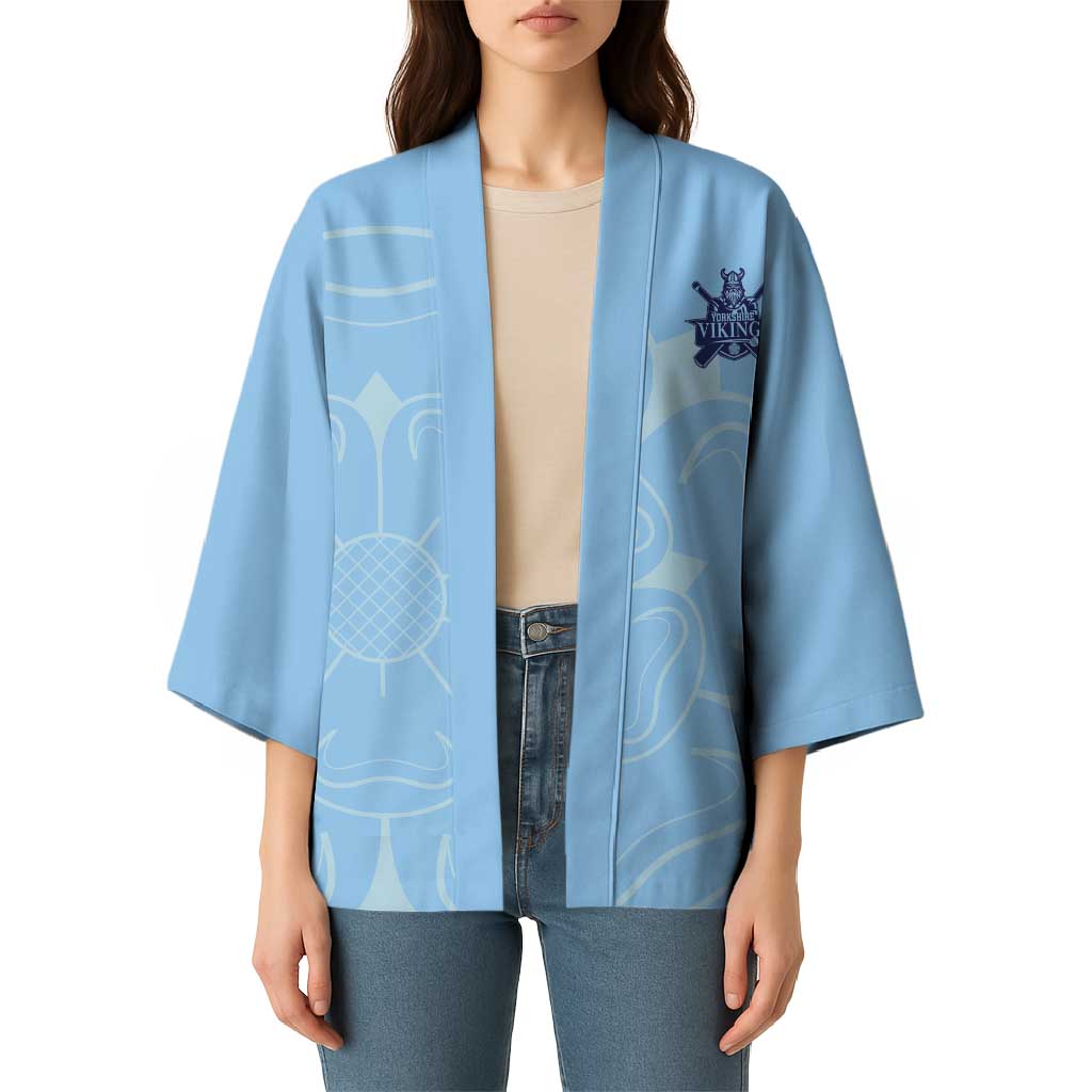 Custom Yorkshire Viking Spirit Kimono White Rose of York Blue Version - Wonder Print Shop