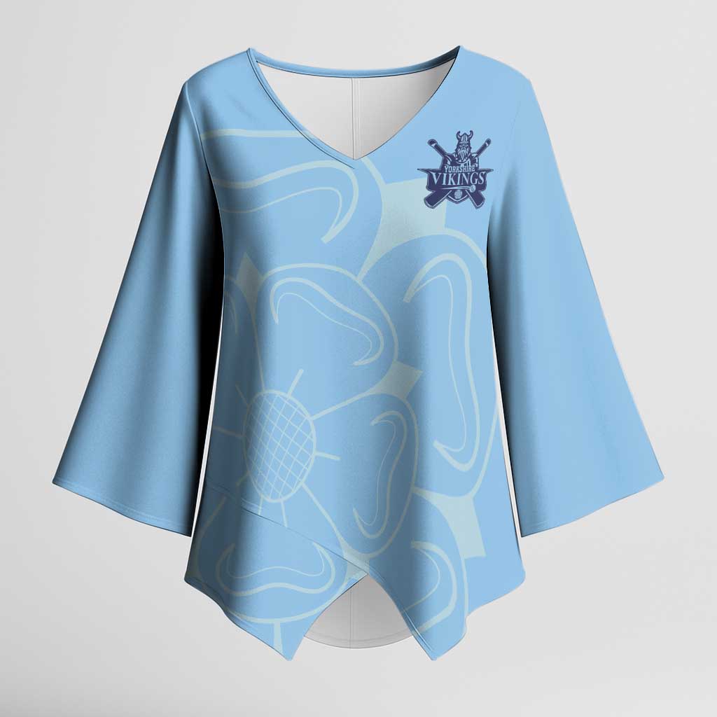 Custom Yorkshire Viking Spirit Kimono Sleeve Blouse White Rose of York Blue Version - Wonder Print Shop