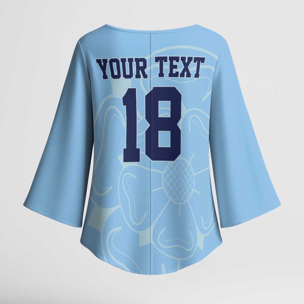 Custom Yorkshire Viking Spirit Kimono Sleeve Blouse White Rose of York Blue Version - Wonder Print Shop