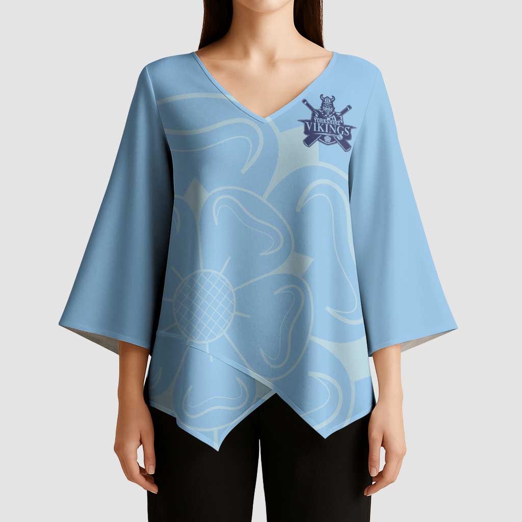 Custom Yorkshire Viking Spirit Kimono Sleeve Blouse White Rose of York Blue Version - Wonder Print Shop