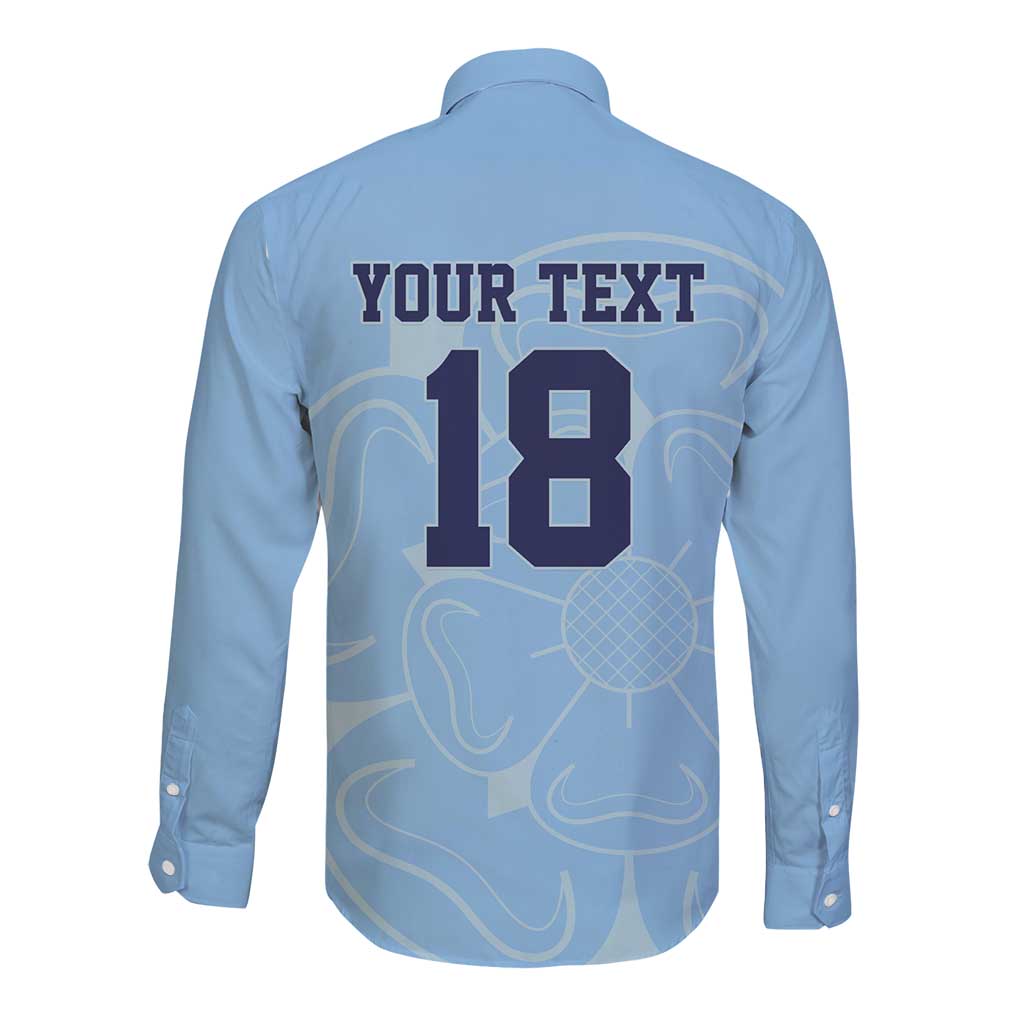 Custom Yorkshire Viking Spirit Long Sleeve Button Shirt White Rose of York Blue Version - Wonder Print Shop