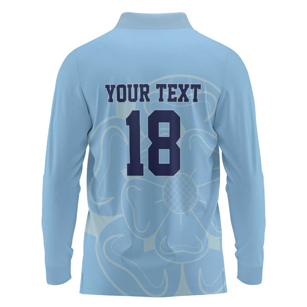 Custom Yorkshire Viking Spirit Long Sleeve Polo Shirt White Rose of York Blue Version - Wonder Print Shop