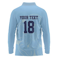 Custom Yorkshire Viking Spirit Long Sleeve Polo Shirt White Rose of York Blue Version - Wonder Print Shop