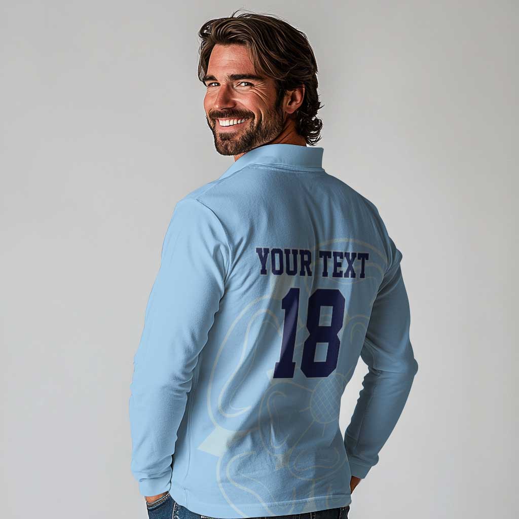 Custom Yorkshire Viking Spirit Long Sleeve Polo Shirt White Rose of York Blue Version - Wonder Print Shop