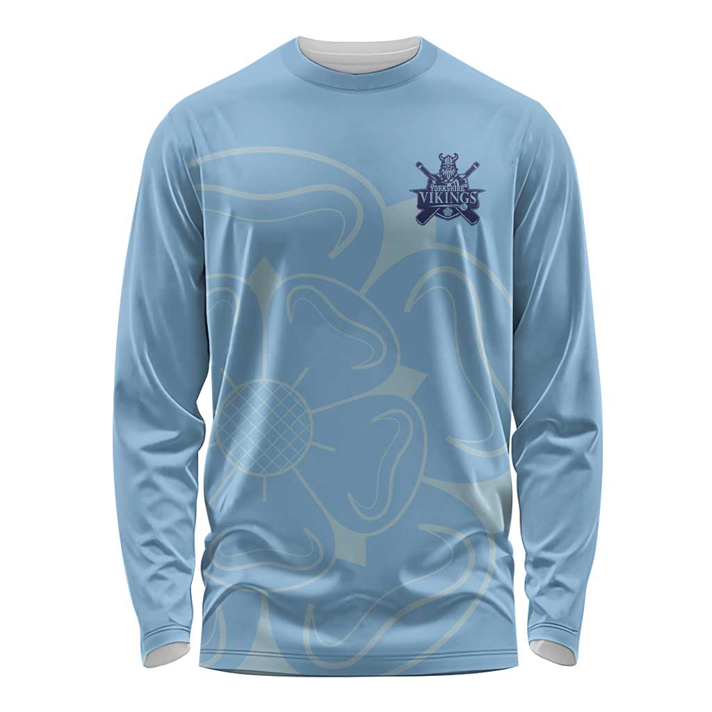 Custom Yorkshire Viking Spirit Long Sleeve Shirt White Rose of York Blue Version - Wonder Print Shop