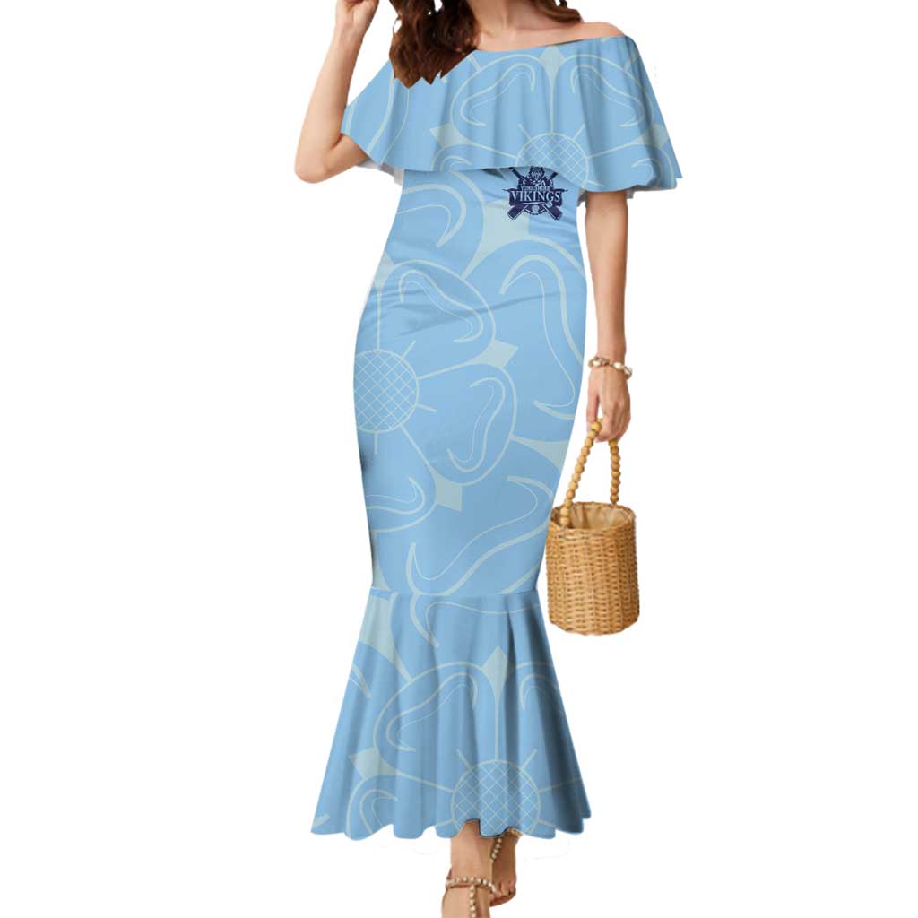 Custom Yorkshire Viking Spirit Mermaid Dress White Rose of York Blue Version - Wonder Print Shop