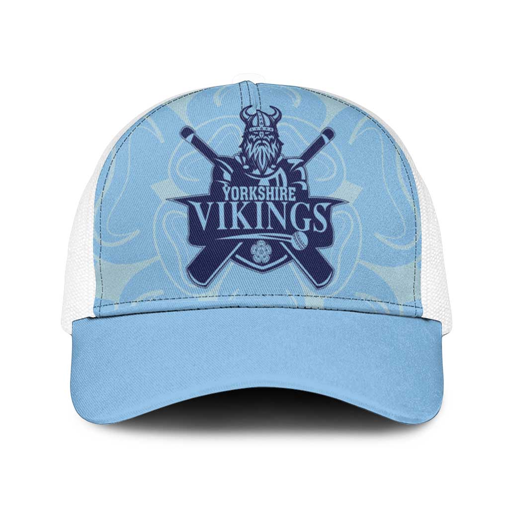 Yorkshire Vikings Cricket Mesh Trucker Cap White Rose of York Blue Version - Wonder Print Shop