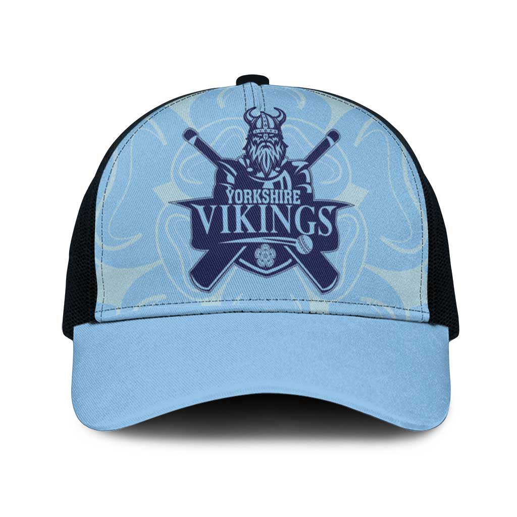 Yorkshire Vikings Cricket Mesh Trucker Cap White Rose of York Blue Version - Wonder Print Shop