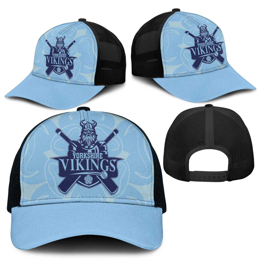 Yorkshire Vikings Cricket Mesh Trucker Cap White Rose of York Blue Version - Wonder Print Shop