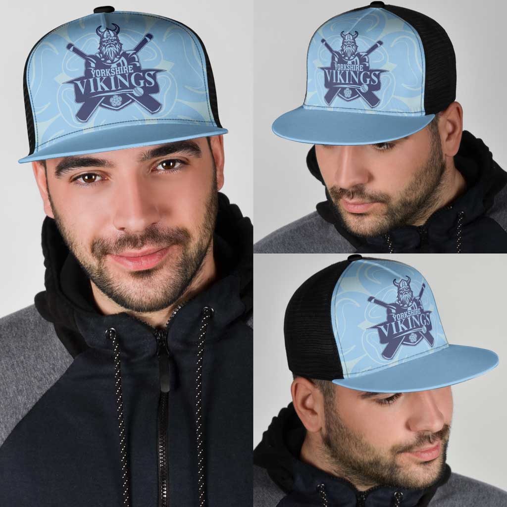 Yorkshire Vikings Cricket Mesh Trucker Cap White Rose of York Blue Version - Wonder Print Shop