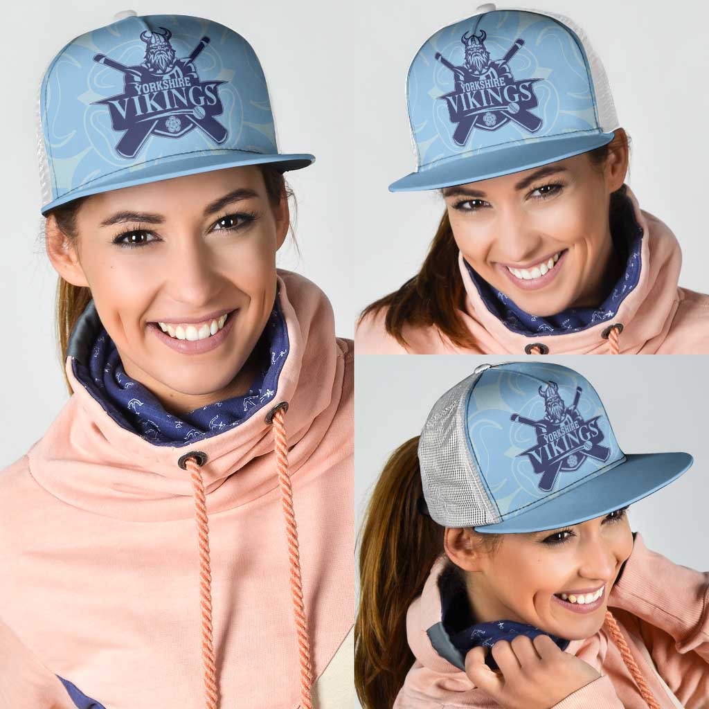 Yorkshire Vikings Cricket Mesh Trucker Cap White Rose of York Blue Version - Wonder Print Shop