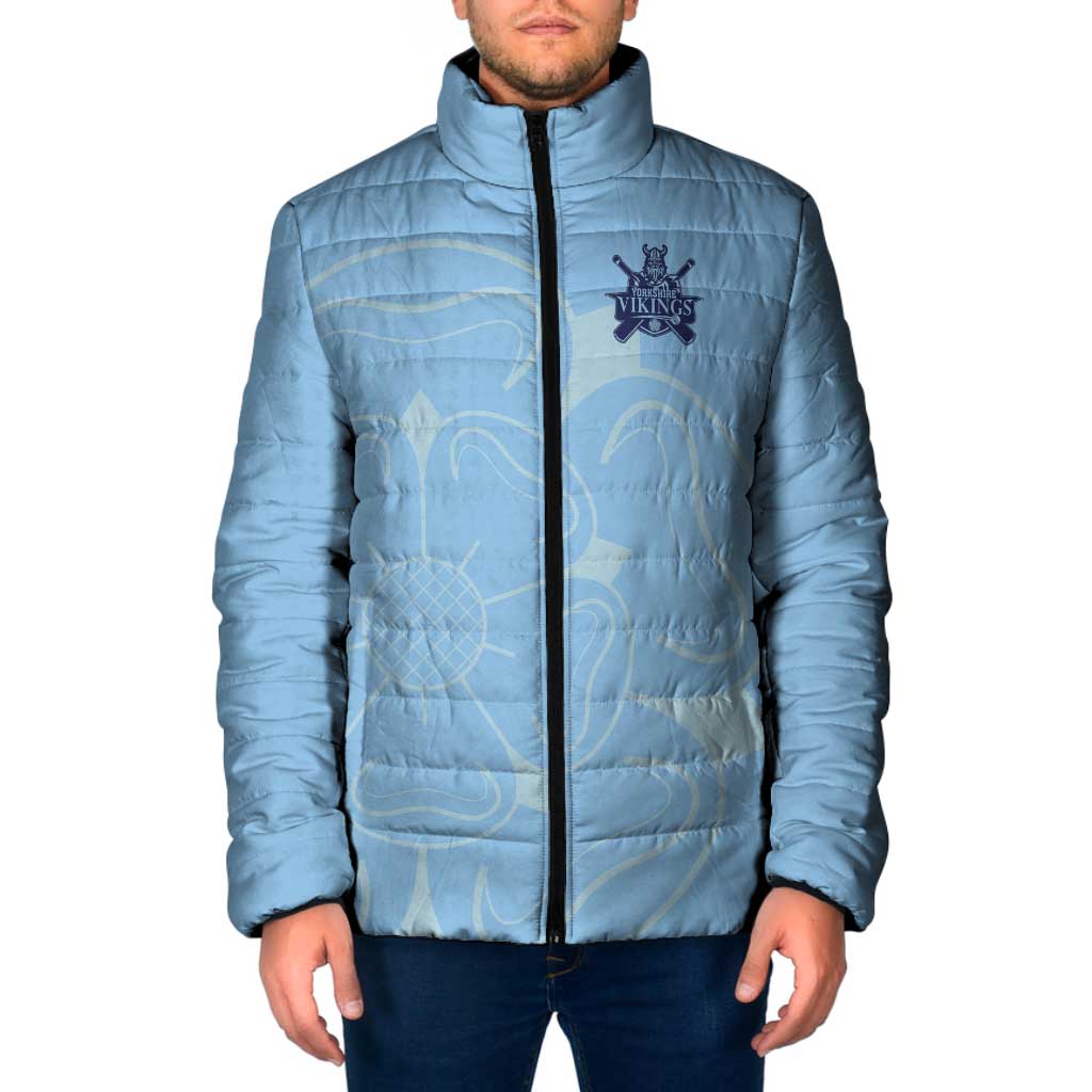 Custom Yorkshire Viking Spirit Padded Jacket White Rose of York Blue Version - Wonder Print Shop