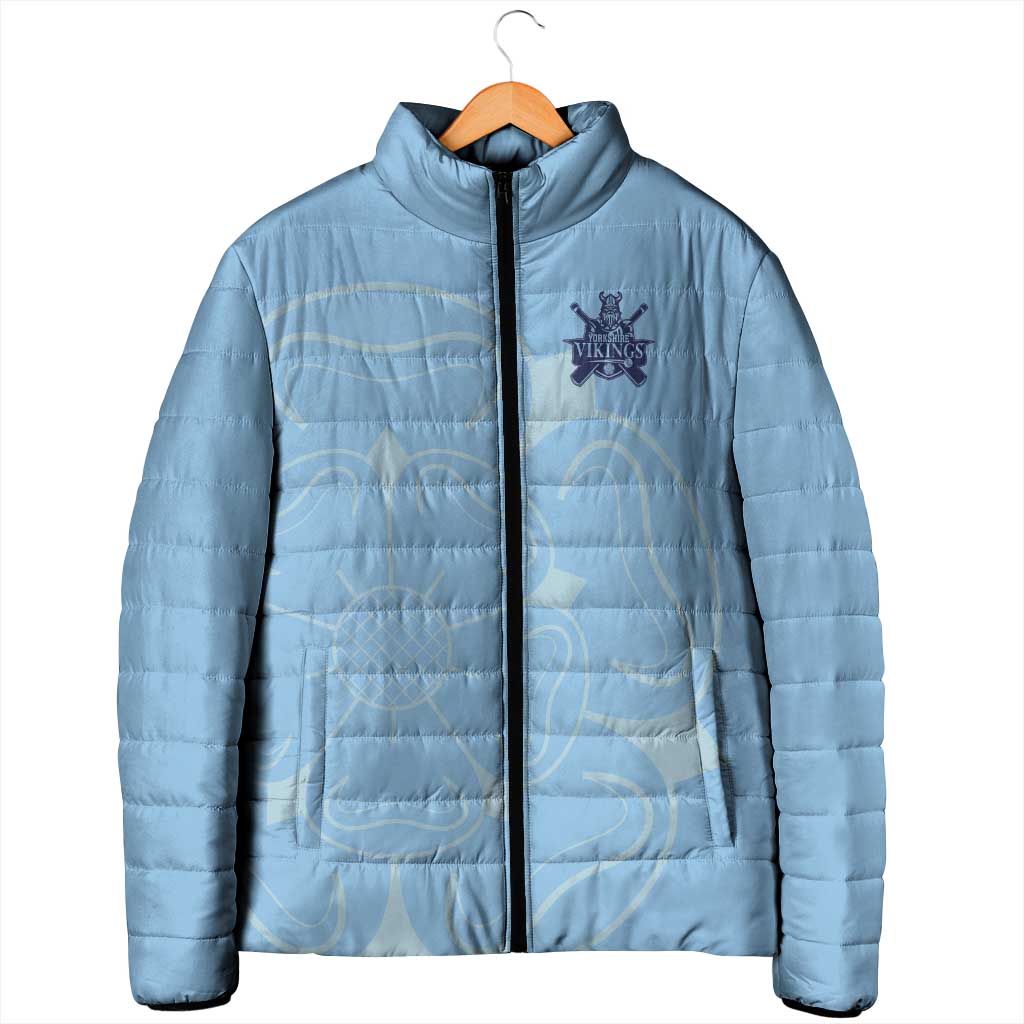Custom Yorkshire Viking Spirit Padded Jacket White Rose of York Blue Version - Wonder Print Shop