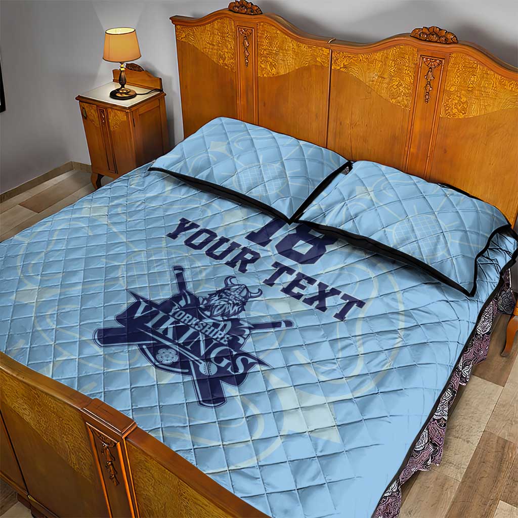 Custom Yorkshire Viking Spirit Quilt Bed Set White Rose of York Blue Version - Wonder Print Shop