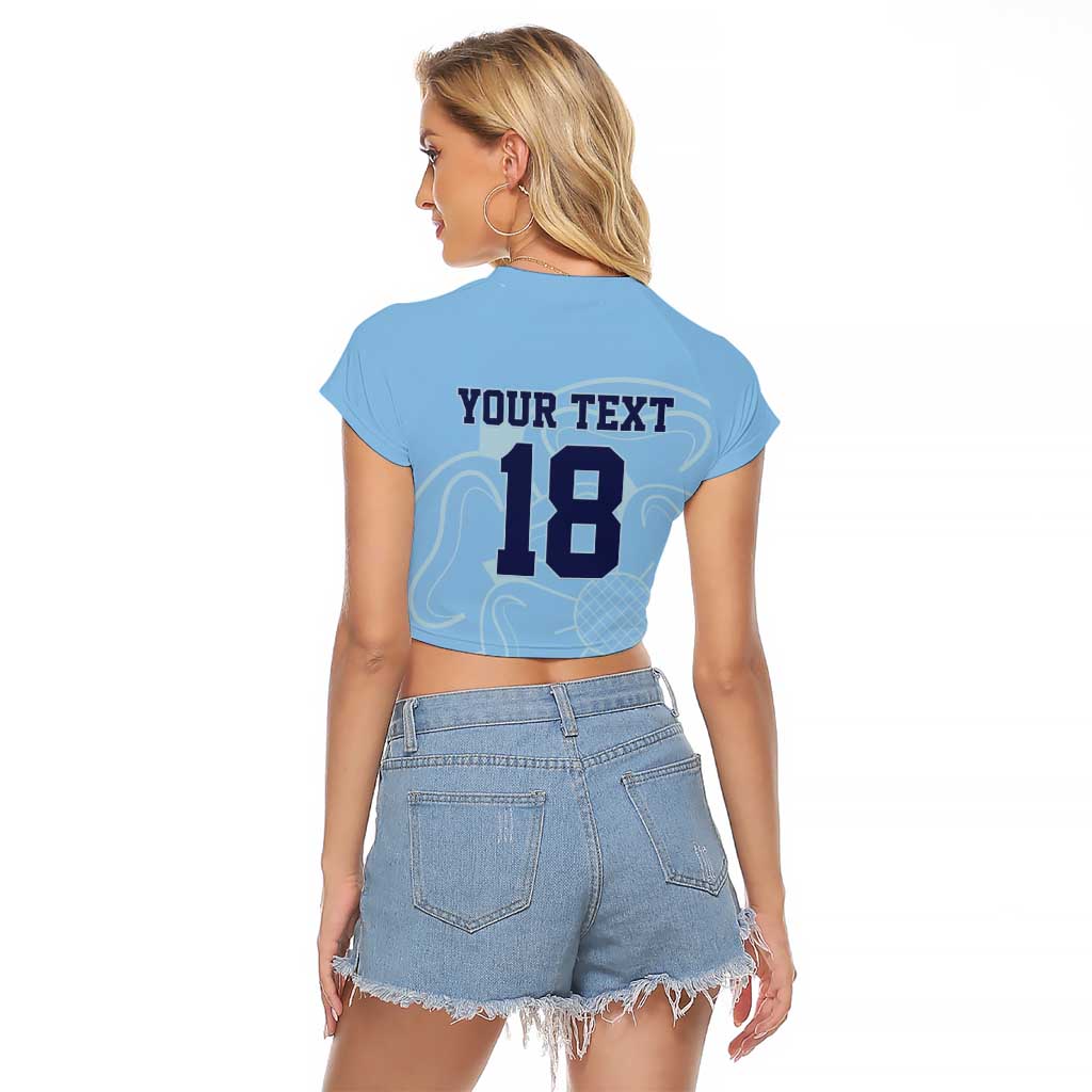 Custom Yorkshire Viking Spirit Raglan Cropped T Shirt White Rose of York Blue Version - Wonder Print Shop