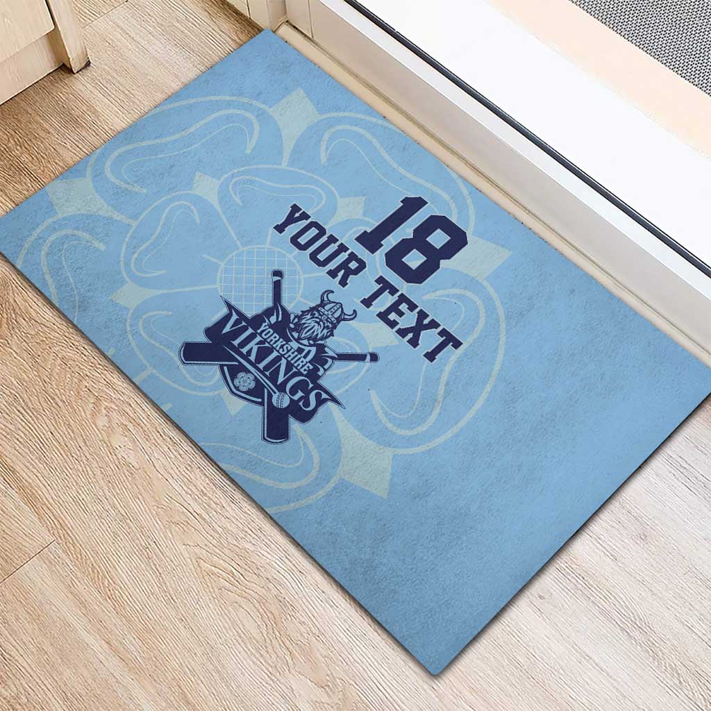 Custom Yorkshire Viking Spirit Rubber Doormat White Rose of York Blue Version - Wonder Print Shop