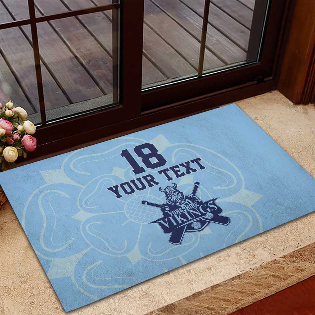 Custom Yorkshire Viking Spirit Rubber Doormat White Rose of York Blue Version - Wonder Print Shop