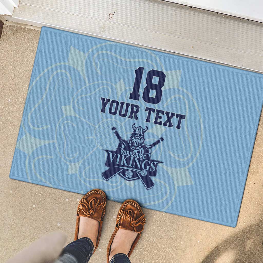 Custom Yorkshire Viking Spirit Rubber Doormat White Rose of York Blue Version - Wonder Print Shop
