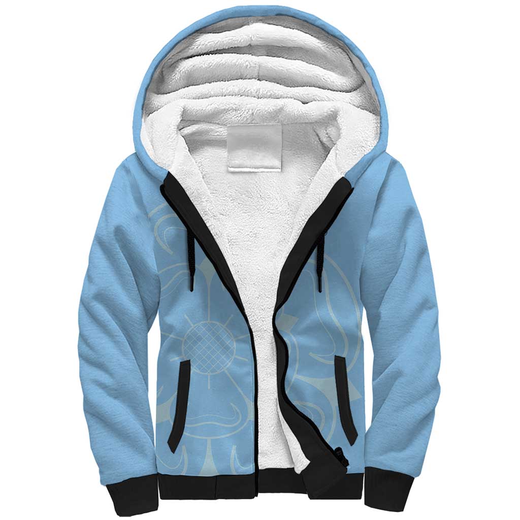 Custom Yorkshire Viking Spirit Sherpa Hoodie White Rose of York Blue Version - Wonder Print Shop