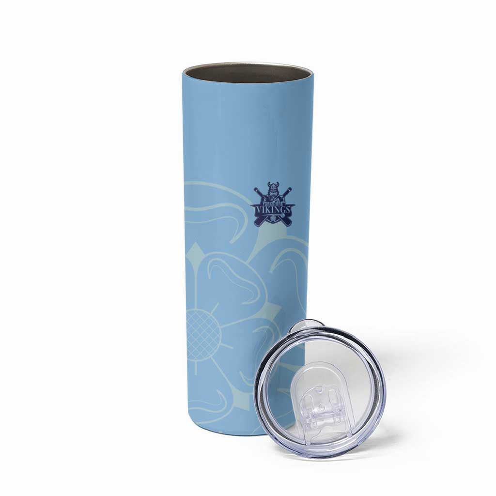 Custom Yorkshire Viking Spirit Skinny Tumbler White Rose of York Blue Version - Wonder Print Shop