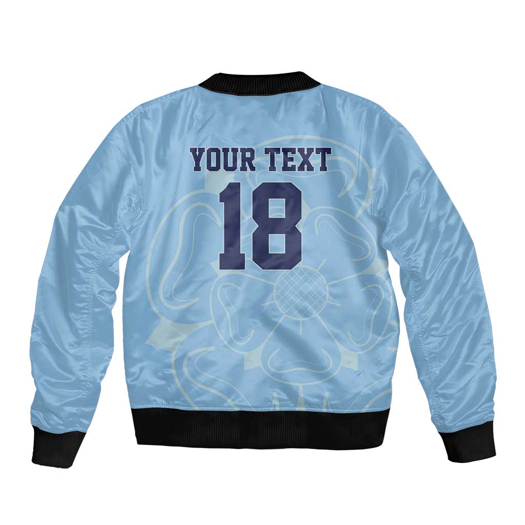 Custom Yorkshire Viking Spirit Sleeve Zip Bomber Jacket White Rose of York Blue Version - Wonder Print Shop