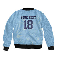 Custom Yorkshire Viking Spirit Sleeve Zip Bomber Jacket White Rose of York Blue Version - Wonder Print Shop