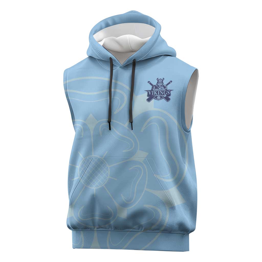 Custom Yorkshire Viking Spirit Sleeveless Hoodie White Rose of York Blue Version - Wonder Print Shop