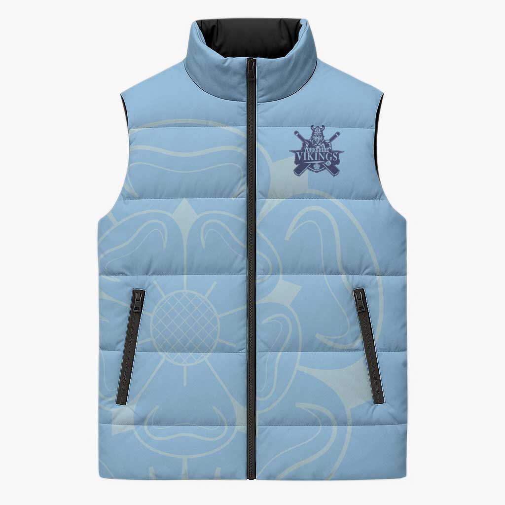 Custom Yorkshire Viking Spirit Sleeveless Puffer Jacket White Rose of York Blue Version - Wonder Print Shop