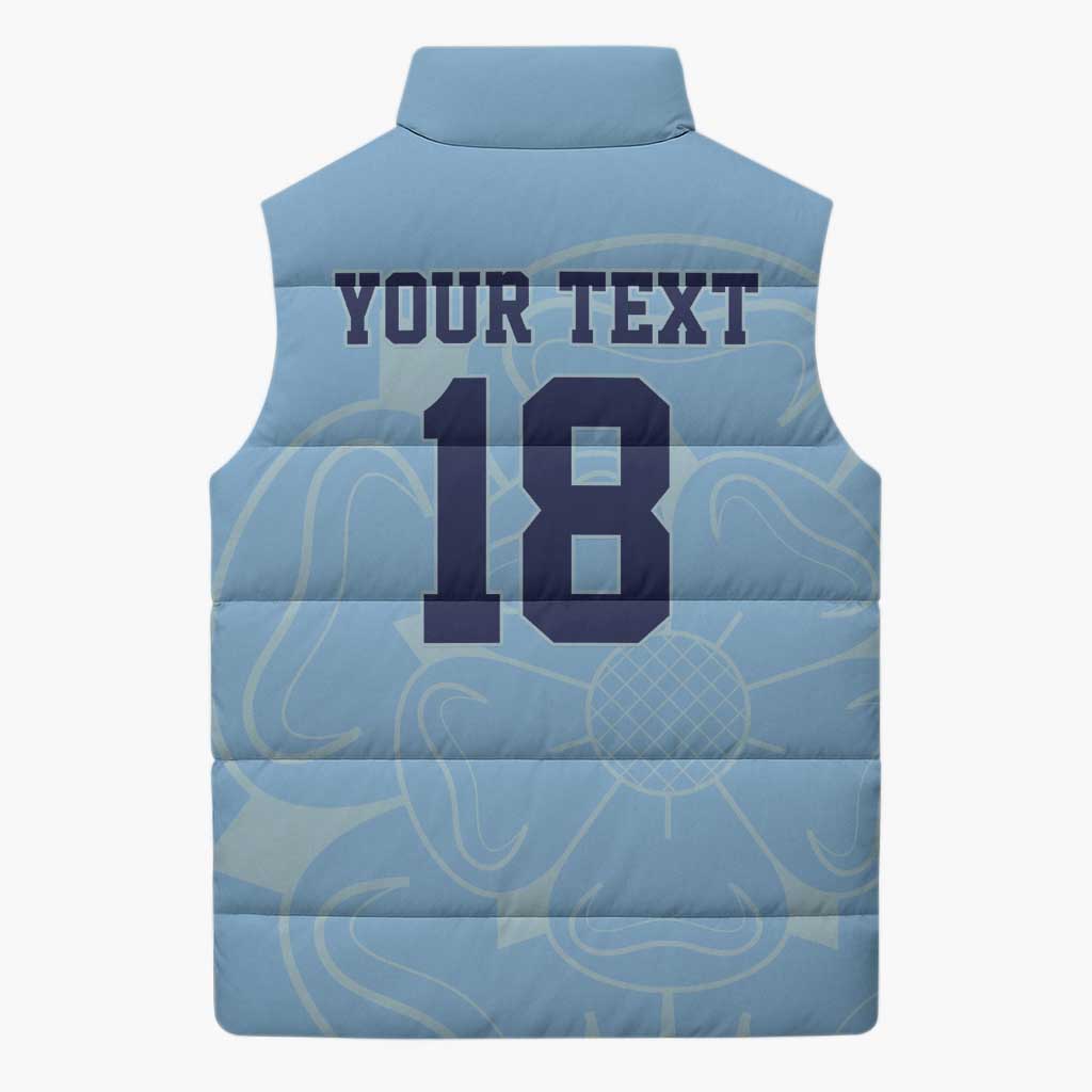 Custom Yorkshire Viking Spirit Sleeveless Puffer Jacket White Rose of York Blue Version - Wonder Print Shop